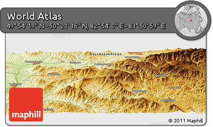 Physical Panoramic Map of the Area around 50° 7' 47" N, 83° 22' 30" E