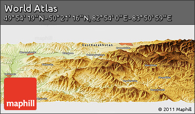 Physical Panoramic Map of the Area around 50° 7' 47" N, 83° 22' 30" E