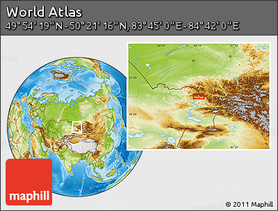 Physical Location Map of the Area around 50° 7' 47" N, 84° 13' 29" E