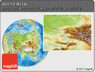 Physical Location Map of the Area around 50° 7' 47" N, 84° 13' 29" E