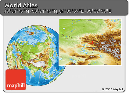 Physical Location Map of the Area around 50° 7' 47" N, 85° 4' 29" E