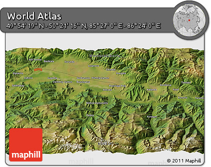 Satellite 3D Map of the Area around 50° 7' 47" N, 85° 55' 30" E