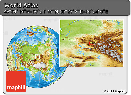 Physical Location Map of the Area around 50° 7' 47" N, 85° 55' 30" E