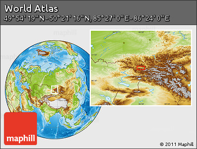 Physical Location Map of the Area around 50° 7' 47" N, 85° 55' 30" E