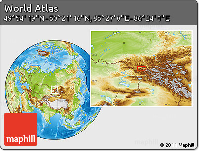Physical Location Map of the Area around 50° 7' 47" N, 85° 55' 30" E