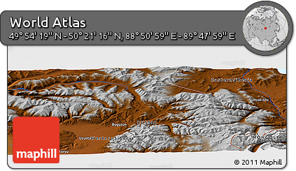 Physical Panoramic Map of the Area around 50° 7' 47" N, 89° 19' 29" E
