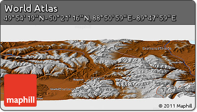 Physical Panoramic Map of the Area around 50° 7' 47" N, 89° 19' 29" E
