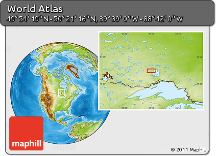 Physical Location Map of the Area around 50° 7' 47" N, 89° 10' 30" W