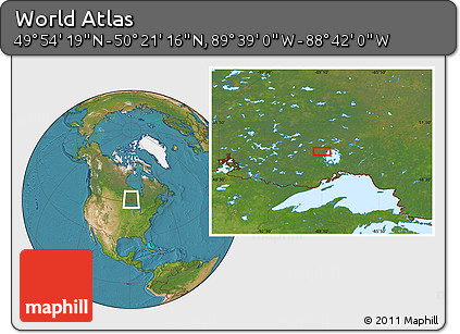 Satellite Location Map of the Area around 50° 7' 47" N, 89° 10' 30" W