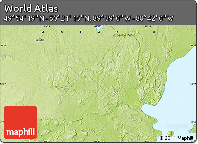 Physical Map of the Area around 50° 7' 47" N, 89° 10' 30" W