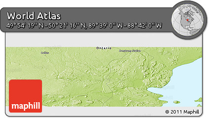 Physical Panoramic Map of the Area around 50° 7' 47" N, 89° 10' 30" W