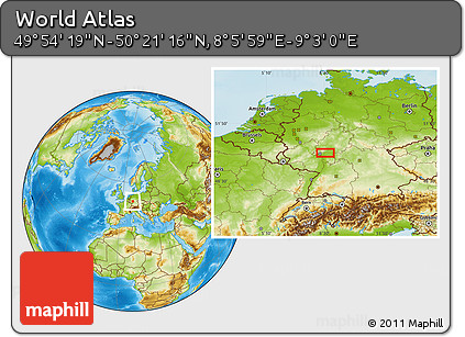 Physical Location Map of the Area around 50° 7' 47" N, 8° 34' 29" E