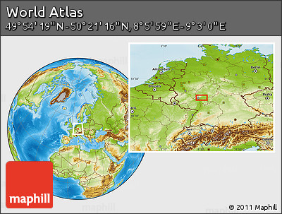 Physical Location Map of the Area around 50° 7' 47" N, 8° 34' 29" E