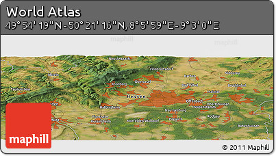 Satellite Panoramic Map of the Area around 50° 7' 47" N, 8° 34' 29" E