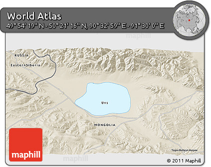 Shaded Relief 3D Map of the Area around 50° 7' 47" N, 91° 1' 30" E