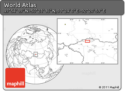 Blank Location Map of the Area around 50° 7' 47" N, 91° 52' 30" E