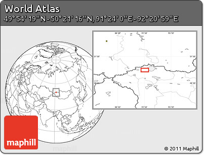 Blank Location Map of the Area around 50° 7' 47" N, 91° 52' 30" E