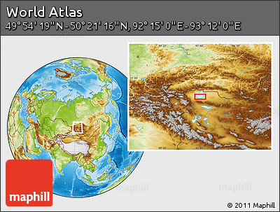 Physical Location Map of the Area around 50° 7' 47" N, 92° 43' 29" E