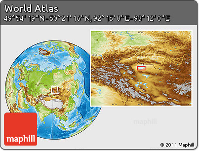 Physical Location Map of the Area around 50° 7' 47" N, 92° 43' 29" E