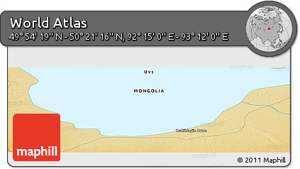 Physical Panoramic Map of the Area around 50° 7' 47" N, 92° 43' 29" E