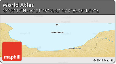 Physical Panoramic Map of the Area around 50° 7' 47" N, 92° 43' 29" E