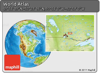 Physical Location Map of the Area around 50° 7' 47" N, 93° 25' 30" W