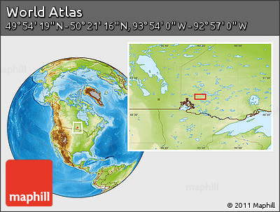 Physical Location Map of the Area around 50° 7' 47" N, 93° 25' 30" W
