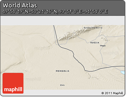 Shaded Relief 3D Map of the Area around 50° 7' 47" N, 94° 25' 30" E