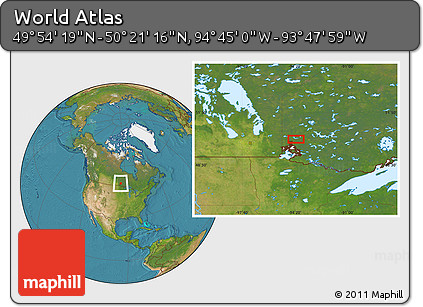 Satellite Location Map of the Area around 50° 7' 47" N, 94° 16' 30" W