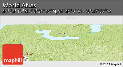 Physical Panoramic Map of the Area around 50° 7' 47" N, 94° 16' 30" W