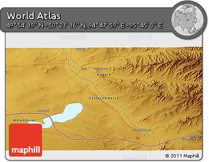 Physical 3D Map of the Area around 50° 7' 47" N, 95° 16' 30" E