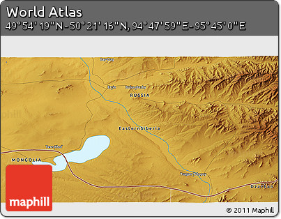 Physical 3D Map of the Area around 50° 7' 47" N, 95° 16' 30" E
