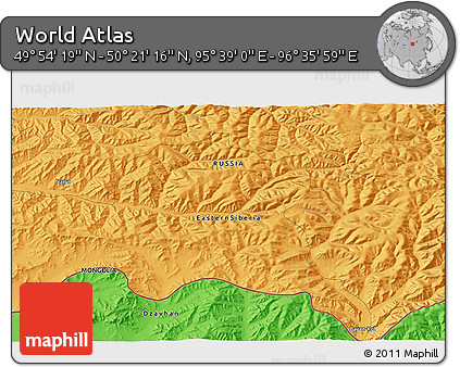 Political 3D Map of the Area around 50° 7' 47" N, 96° 7' 30" E