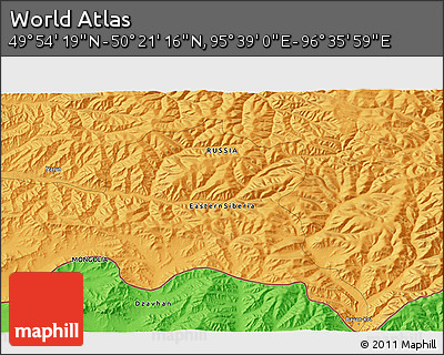 Political 3D Map of the Area around 50° 7' 47" N, 96° 7' 30" E