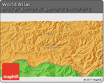 Political 3D Map of the Area around 50° 7' 47" N, 96° 7' 30" E