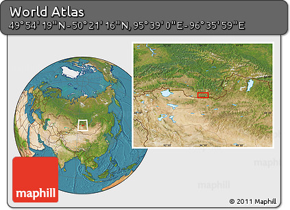 Satellite Location Map of the Area around 50° 7' 47" N, 96° 7' 30" E