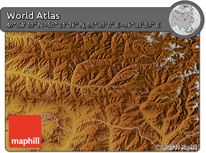 Physical Map of the Area around 50° 7' 47" N, 96° 7' 30" E