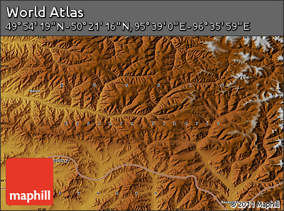 Physical Map of the Area around 50° 7' 47" N, 96° 7' 30" E