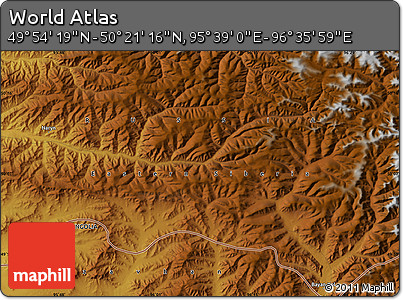 Physical Map of the Area around 50° 7' 47" N, 96° 7' 30" E