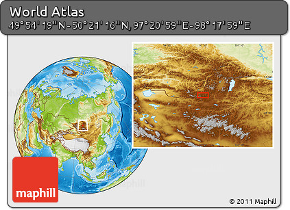 Physical Location Map of the Area around 50° 7' 47" N, 97° 49' 29" E