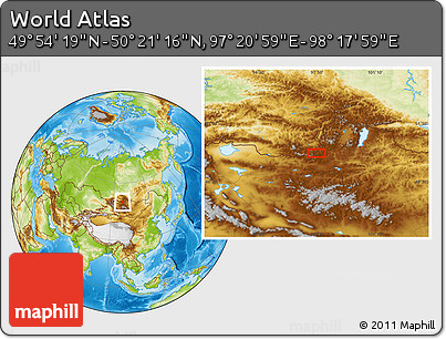 Physical Location Map of the Area around 50° 7' 47" N, 97° 49' 29" E