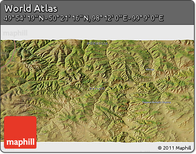 Satellite 3D Map of the Area around 50° 7' 47" N, 98° 40' 30" E