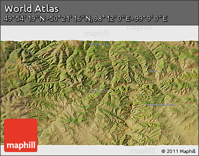 Satellite 3D Map of the Area around 50° 7' 47" N, 98° 40' 30" E