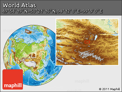 Physical Location Map of the Area around 50° 7' 47" N, 98° 40' 30" E