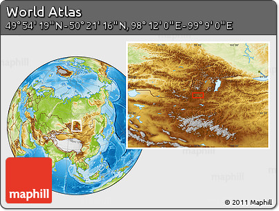 Physical Location Map of the Area around 50° 7' 47" N, 98° 40' 30" E
