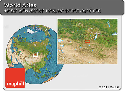 Satellite Location Map of the Area around 50° 7' 47" N, 98° 40' 30" E