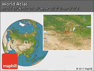 Satellite Location Map of the Area around 50° 7' 47" N, 98° 40' 30" E
