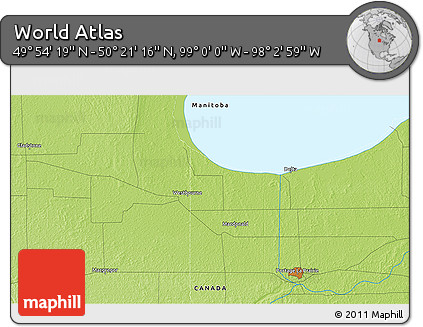 Physical 3D Map of the Area around 50° 7' 47" N, 98° 31' 30" W