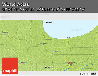 Physical 3D Map of the Area around 50° 7' 47" N, 98° 31' 30" W