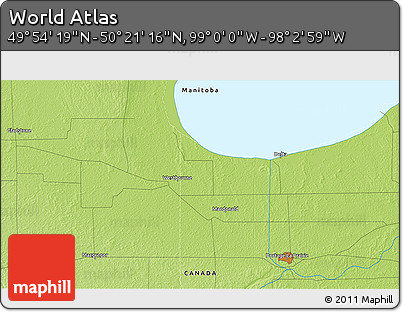 Physical 3D Map of the Area around 50° 7' 47" N, 98° 31' 30" W